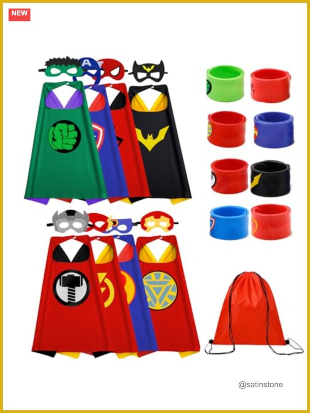 Kids Superhero Capes Set with Wristbands, Halloween Cosplay Costume, Satin,